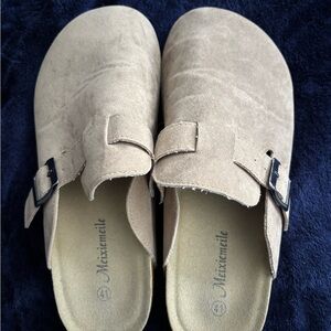 Tan Suede Clogs with Adjustable Straps